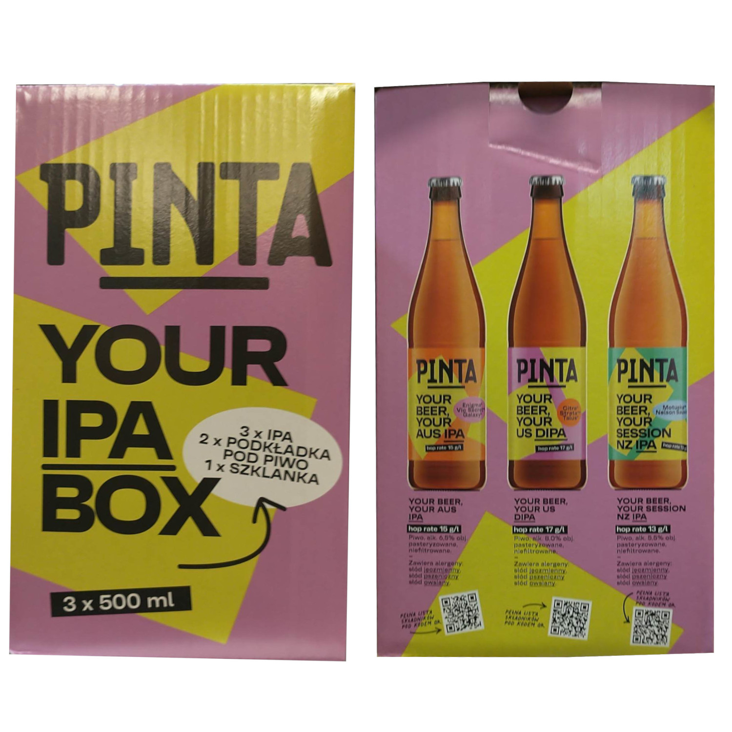 PINTA IPA BOX NOWY – Zestaw x3 PIWA + Szklanka i Podkładki